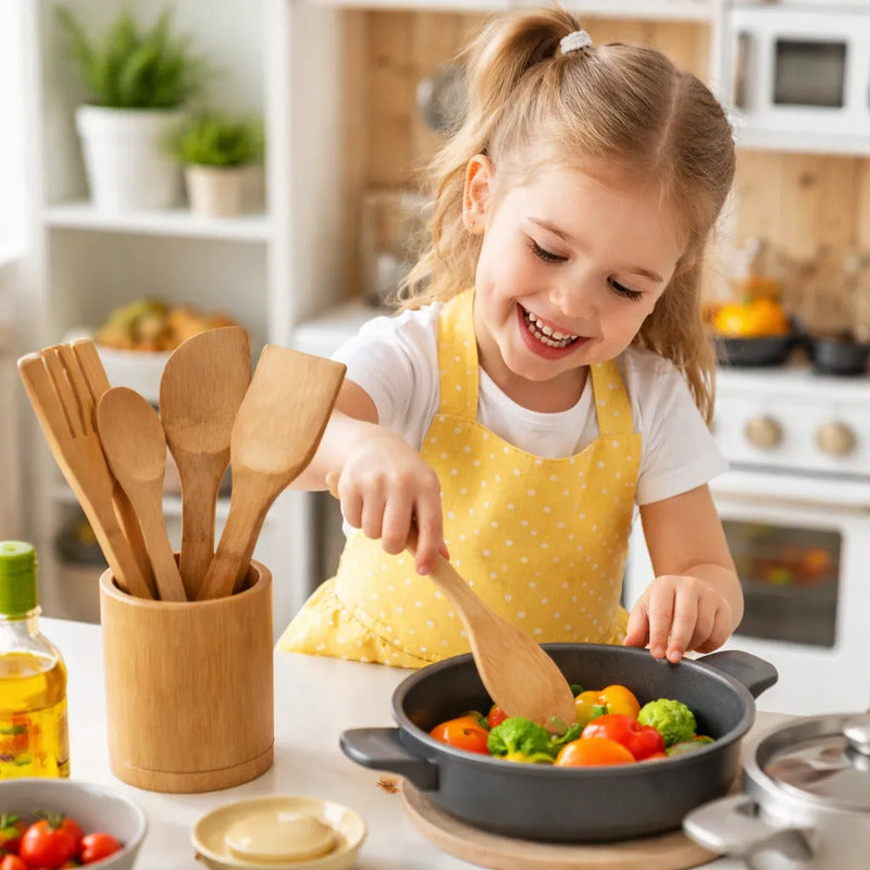 Juego De Utensilios Cocina Madera Resistente Madera