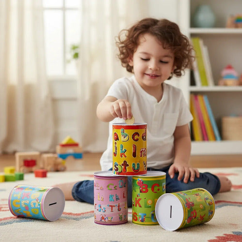 Alcancía Metálica Estampada Ahorro Monedas Infantil Alcancia