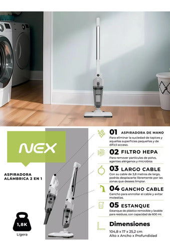 Aspiradora Vertical 2 En 1 600 Ml Aspvprom Blanco