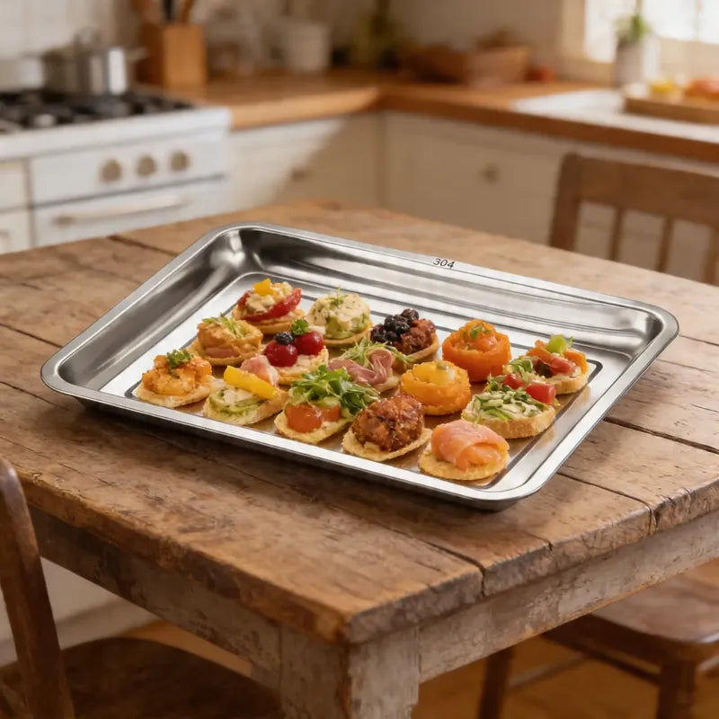 Pack 3 Bandeja De Acero Inoxidable 32 X 22 2cm Plateado