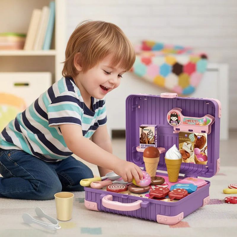 Maletín Heladería Infantil 2 En 1 | Set De Helados Y Dulces Violeta