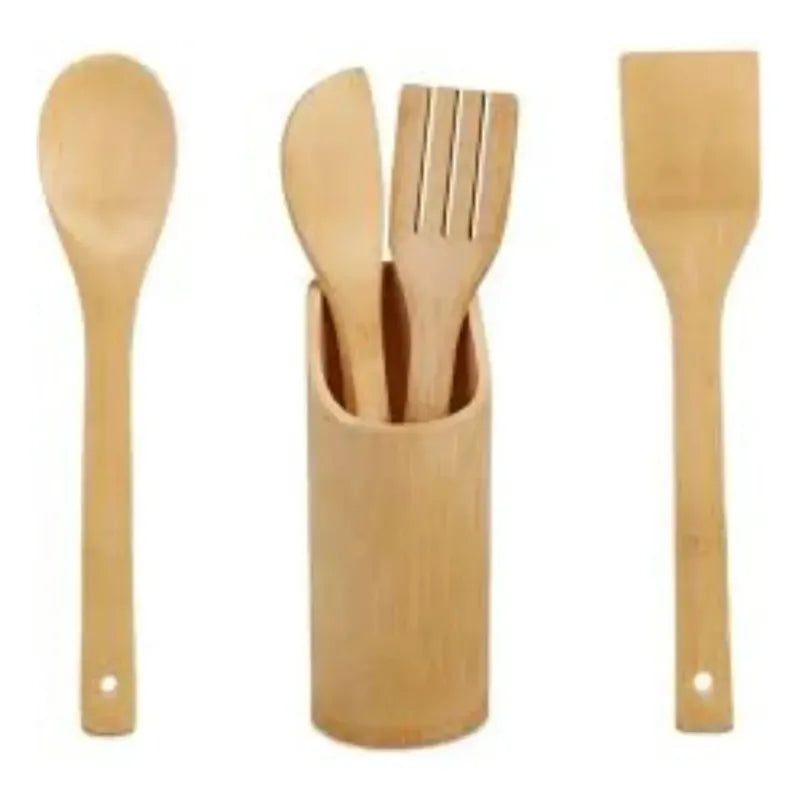 Set 4 Utensilios De Cocina Cucharas De Madera Palo Cuchara