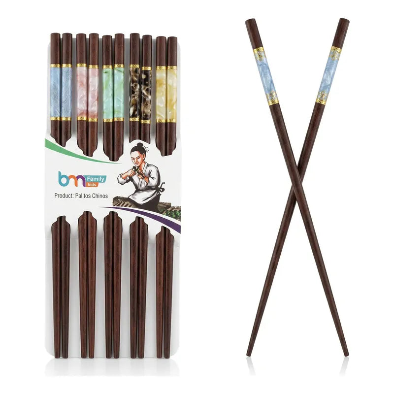 Pack De 5 Pares De Palillos Chinos Color Madera Rojiza 24cm Madera