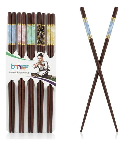 Pack De 5 Pares De Palillos Chinos Color Madera Rojiza 24cm Madera