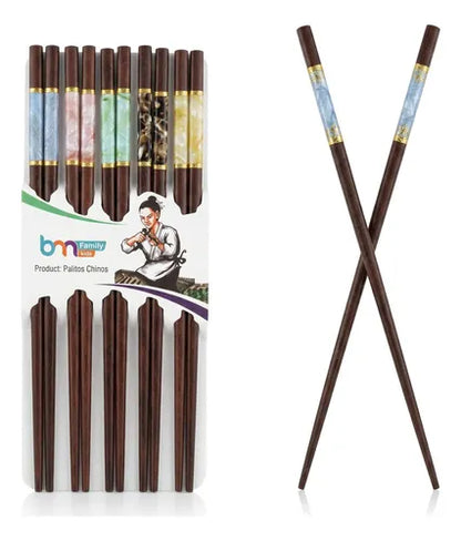Pack De 5 Pares De Palillos Chinos Color Madera Rojiza 24cm Madera