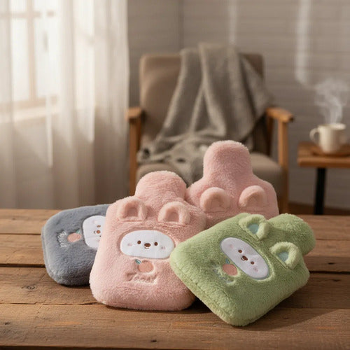 Guatero Con Funda Polar De Diseños Bolsa Agua Caliente 2lts Gris, Rosa, Verde, Café (varios Colores)