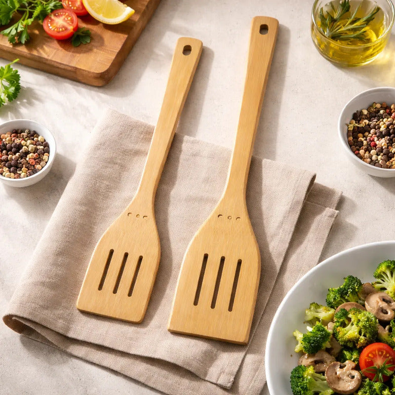 Espatula Ranurada Para Cocina De Bambú 30cm Madera Madera