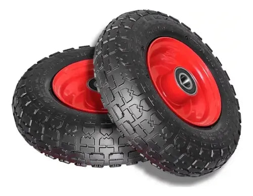 Set 2 Ruedas De Caucho 10 Pulgadas Inflable Para Yegua/carro Rojo