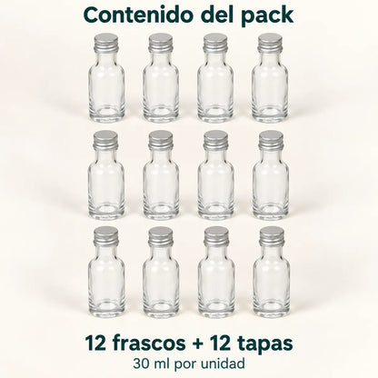Pack 12 Frascos De Vidrio Ideal Para Aceite O Esencias