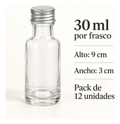 Pack 12 Frascos De Vidrio Ideal Para Aceite O Esencias