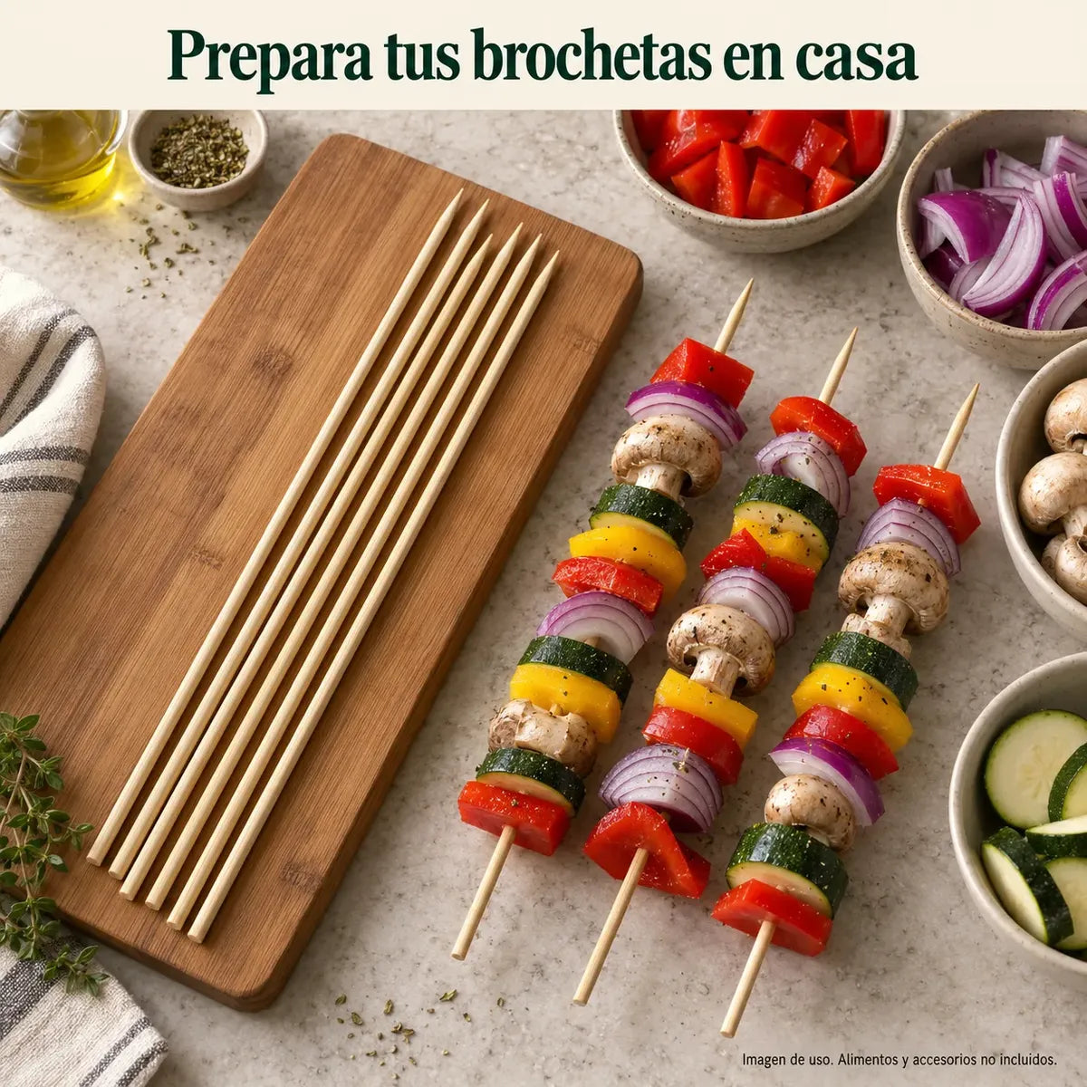 Palos para Anticuchos Brochetas Bambú 5 Mm X40 Cm 40 Piezas Beige