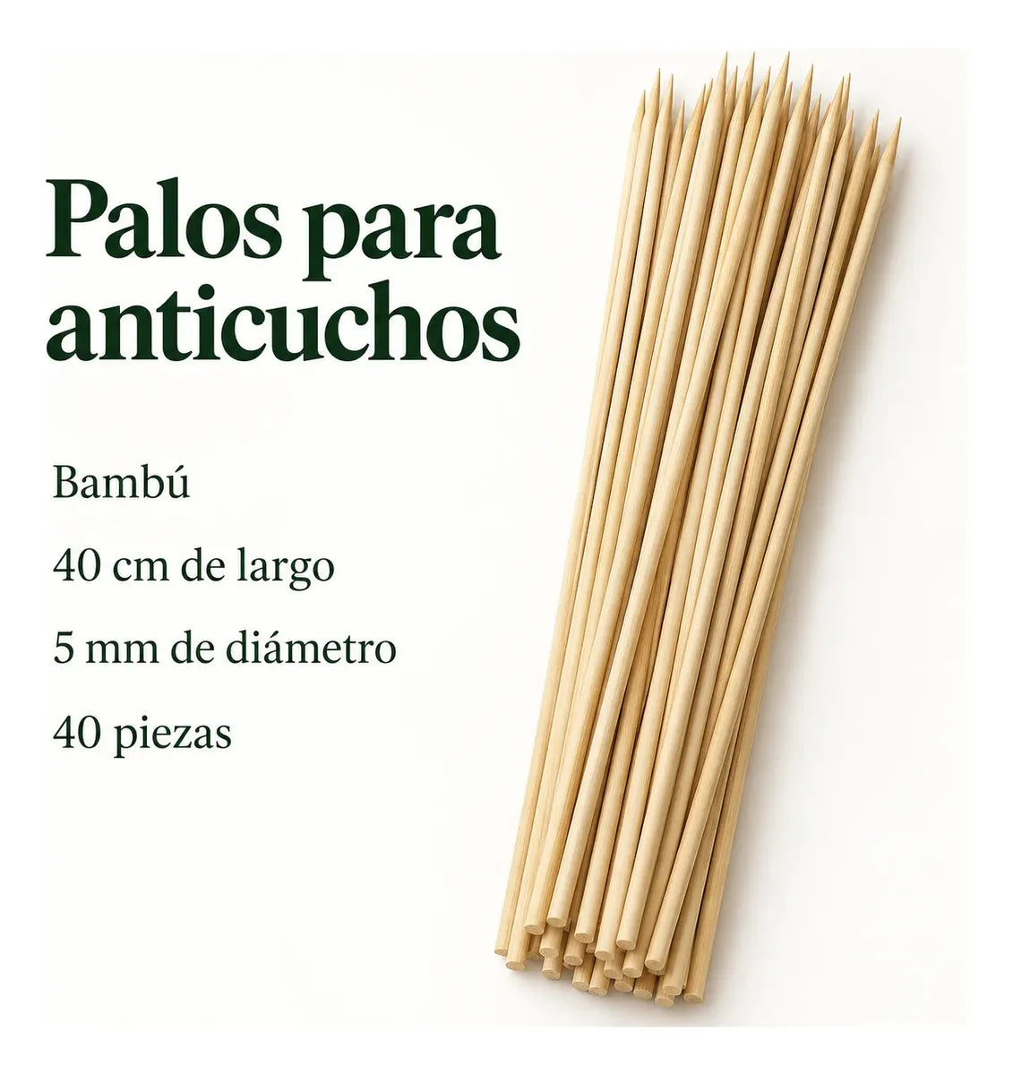 Palos para Anticuchos Brochetas Bambú 5 Mm X40 Cm 40 Piezas Beige