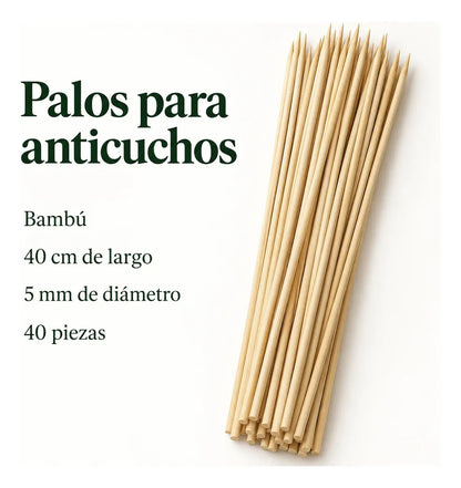 Palos para Anticuchos Brochetas Bambú 5 Mm X40 Cm 40 Piezas Beige
