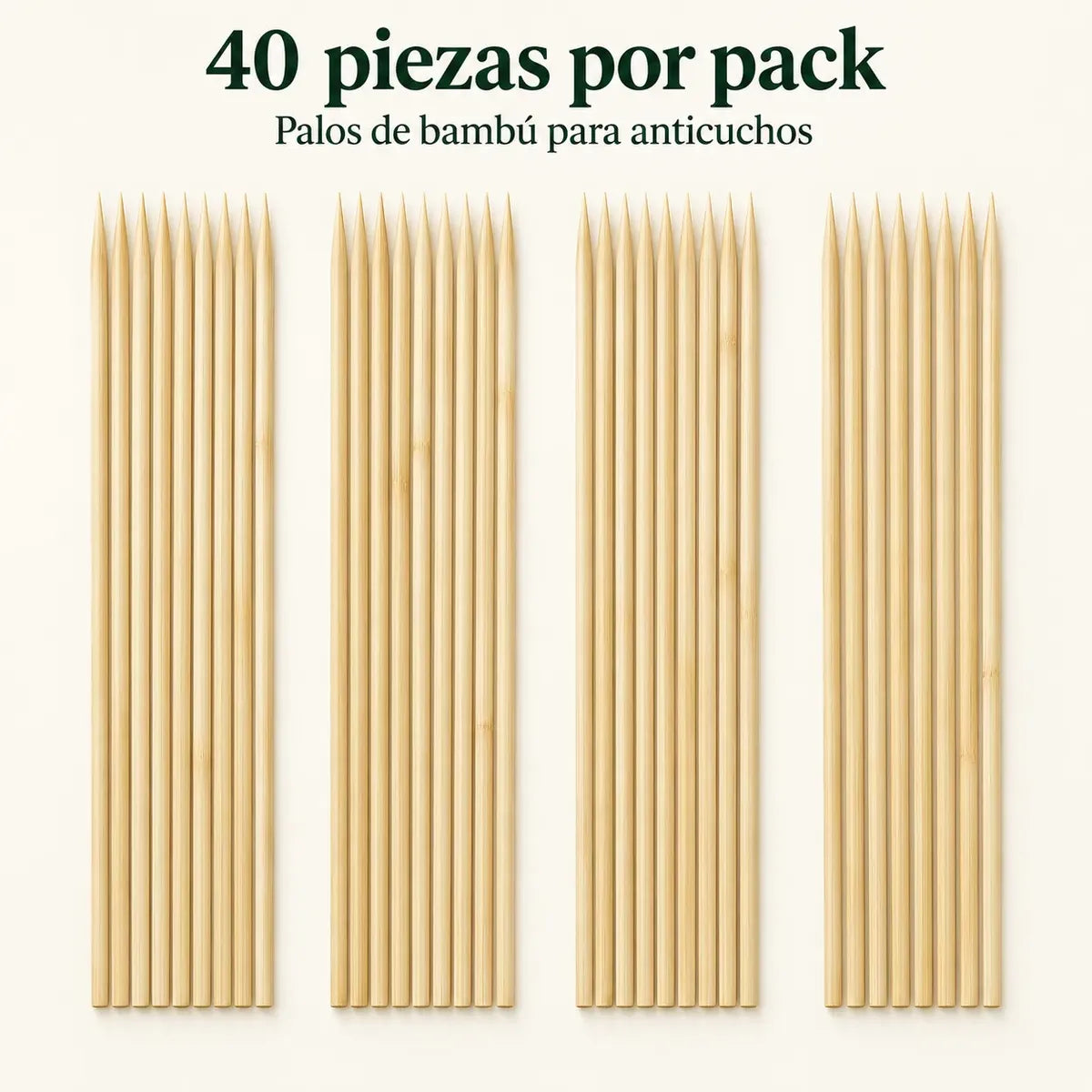 Palos para Anticuchos Brochetas Bambú 5 Mm X40 Cm 40 Piezas Beige
