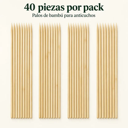 Palos para Anticuchos Brochetas Bambú 5 Mm X40 Cm 40 Piezas Beige