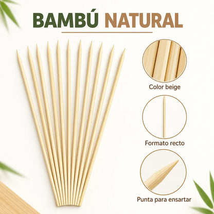 Palos para Anticuchos Brochetas Bambú 4 Mm X35 Cm 40 Piezas Beige