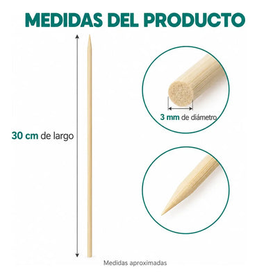 Palos para Anticuchos Brochetas Bambú 3mm X30 Cm 80 Piezas Beige