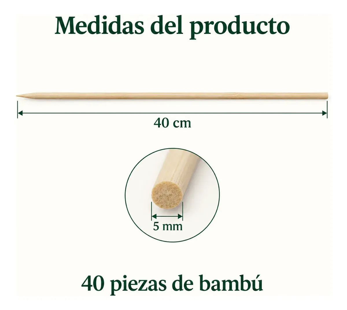 Palos para Anticuchos Brochetas Bambú 5 Mm X40 Cm 40 Piezas Beige