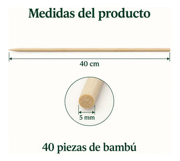 Palos para Anticuchos Brochetas Bambú 5 Mm X40 Cm 40 Piezas Beige
