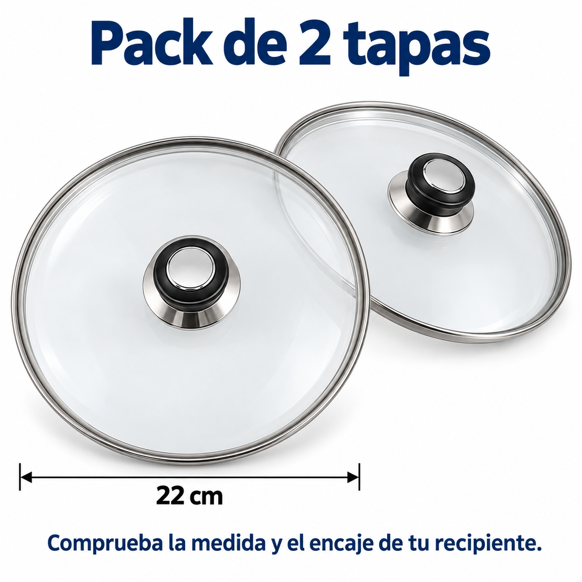Pack 2 tapa de Cristal 22 Cm para Sartén, Ollas Vidrio