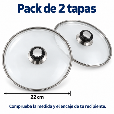 Pack 2 tapa de Cristal 22 Cm para Sartén, Ollas Vidrio