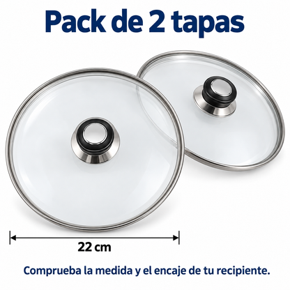 Pack 2 tapa de Cristal 22 Cm para Sartén, Ollas Vidrio