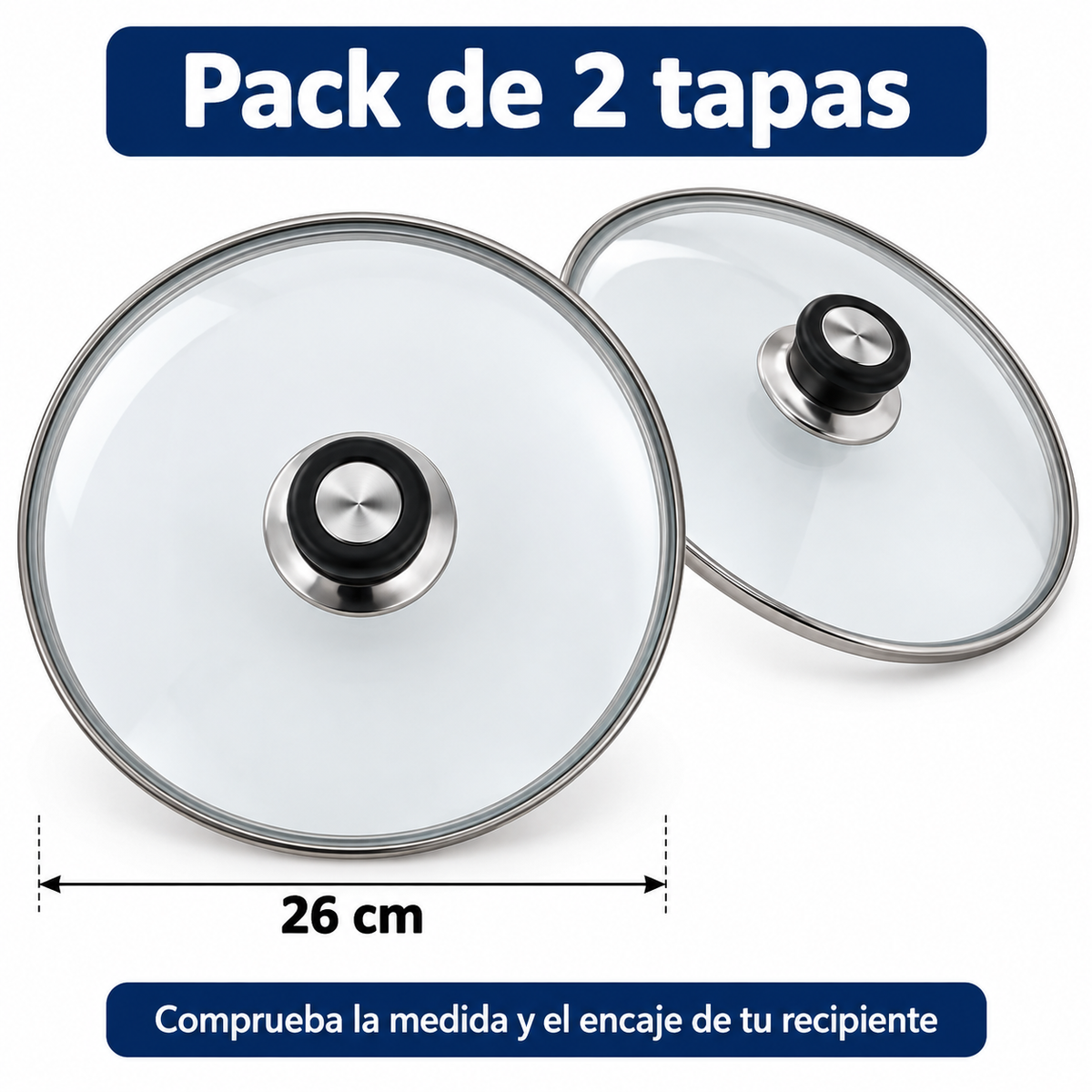 Pack 2 tapa de Cristal 26 Cm para Sartén, Ollas Vidrio