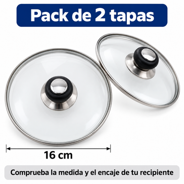 Pack 2 tapa de Cristal 16 Cm para Sartén, Ollas Vidrio