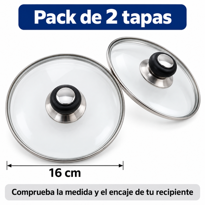 Pack 2 tapa de Cristal 16 Cm para Sartén, Ollas Vidrio