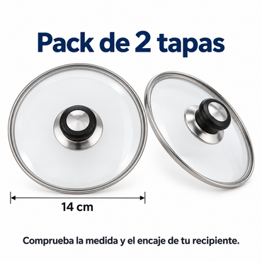 Pack 2 tapa de Cristal 14 Cm con Mango para Sartén, Ollas Vidrio