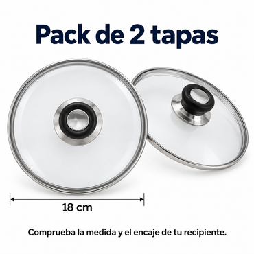 Pack 2 tapa de Cristal 18 Cm para Sartén, Ollas Vidrio
