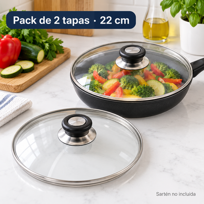 Pack 2 tapa de Cristal 22 Cm para Sartén, Ollas Vidrio