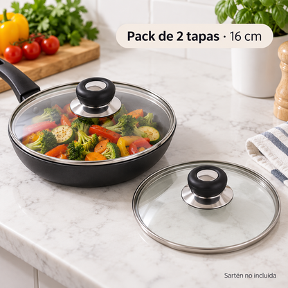 Pack 2 tapa de Cristal 16 Cm para Sartén, Ollas Vidrio