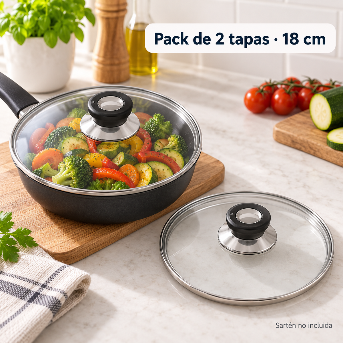 Pack 2 tapa de Cristal 18 Cm para Sartén, Ollas Vidrio
