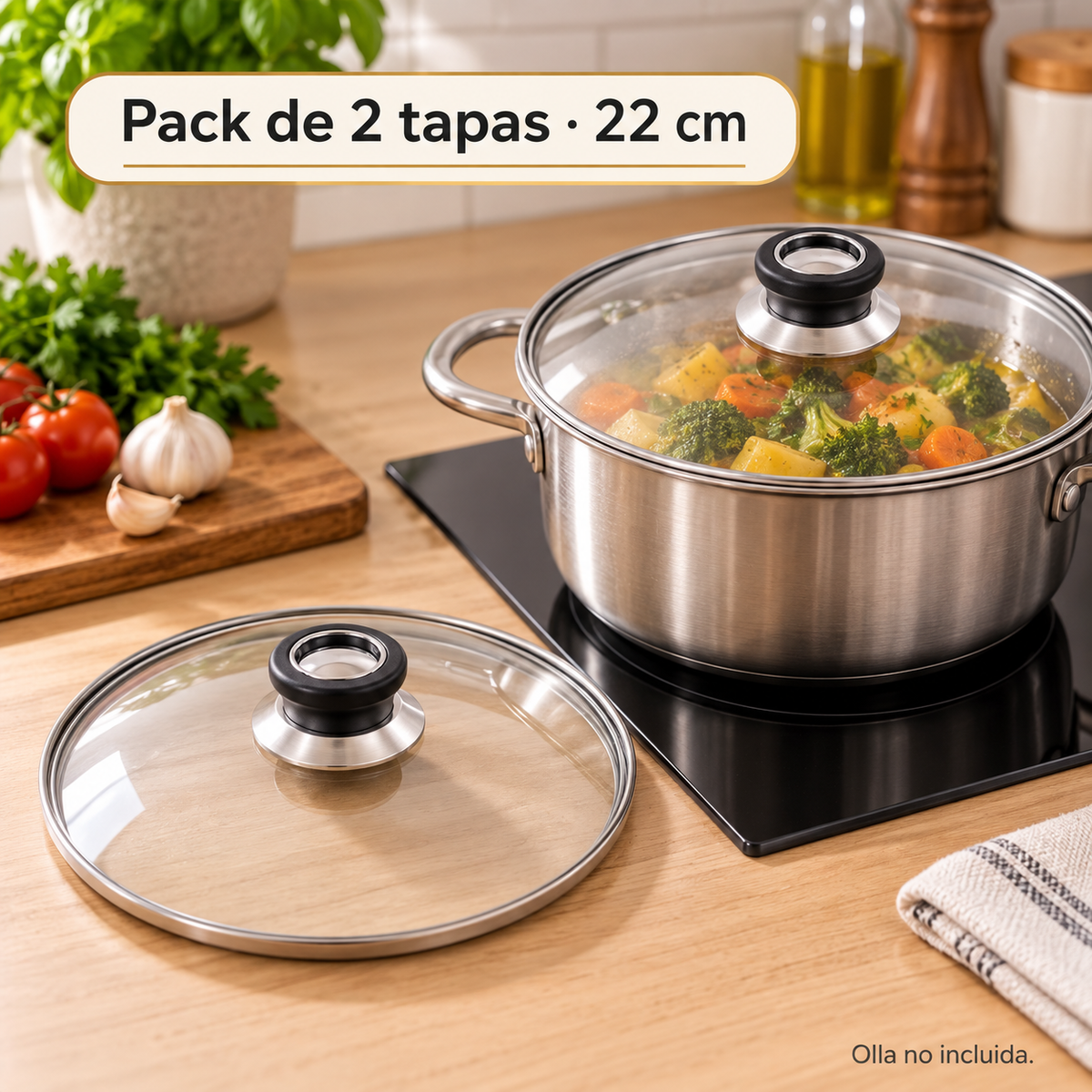 Pack 2 tapa de Cristal 22 Cm para Sartén, Ollas Vidrio