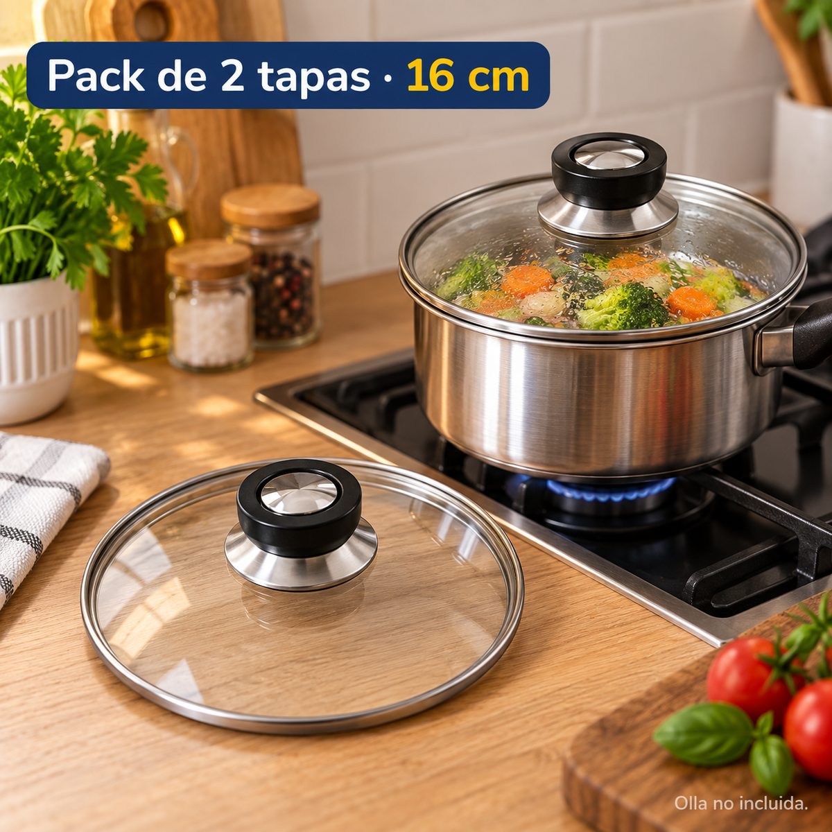 Pack 2 tapa de Cristal 16 Cm para Sartén, Ollas Vidrio