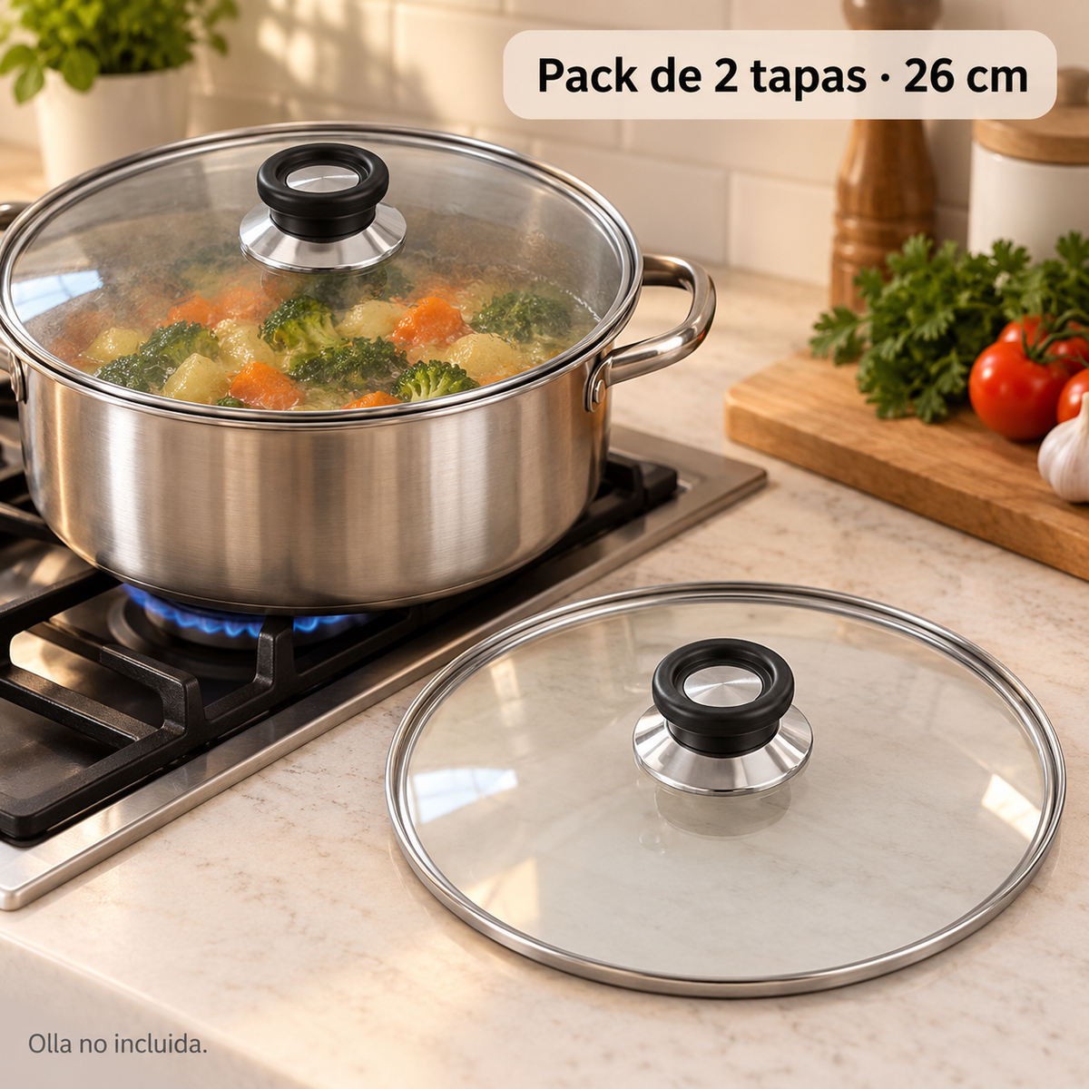 Pack 2 tapa de Cristal 26 Cm para Sartén, Ollas Vidrio