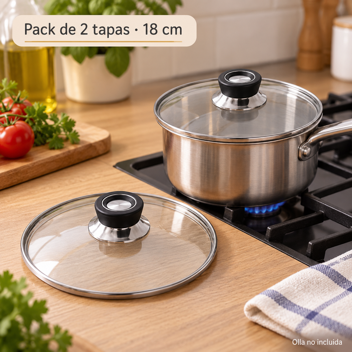 Pack 2 tapa de Cristal 18 Cm para Sartén, Ollas Vidrio