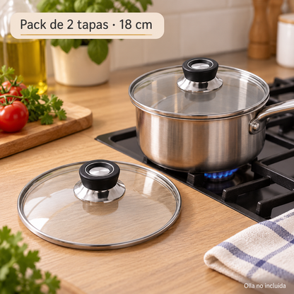 Pack 2 tapa de Cristal 18 Cm para Sartén, Ollas Vidrio