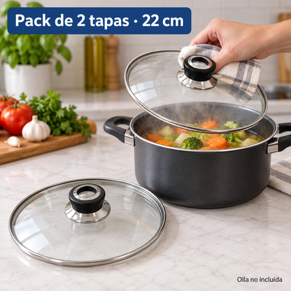 Pack 2 tapa de Cristal 22 Cm para Sartén, Ollas Vidrio