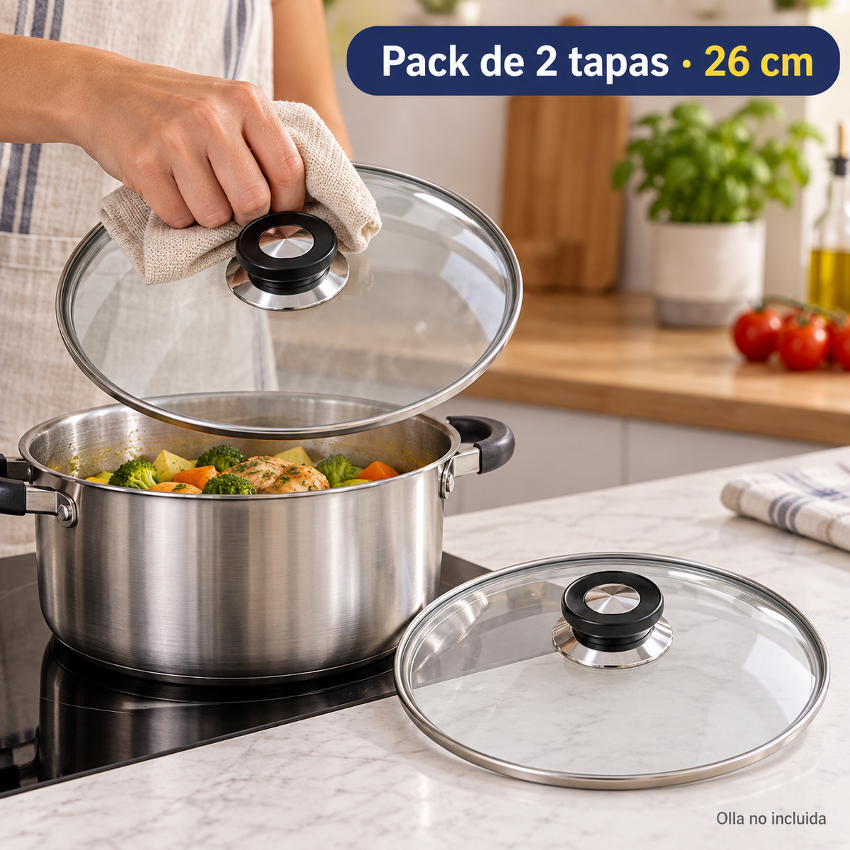 Pack 2 tapa de Cristal 26 Cm para Sartén, Ollas Vidrio