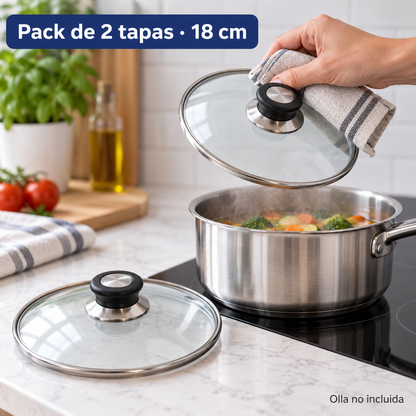 Pack 2 tapa de Cristal 18 Cm para Sartén, Ollas Vidrio