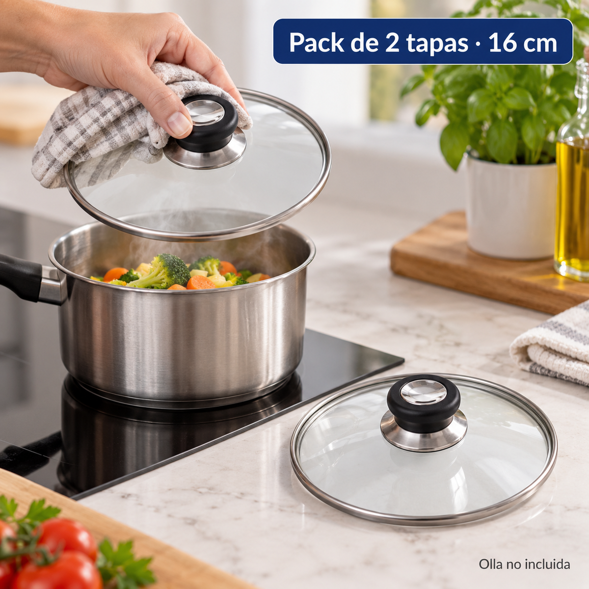 Pack 2 tapa de Cristal 16 Cm para Sartén, Ollas Vidrio