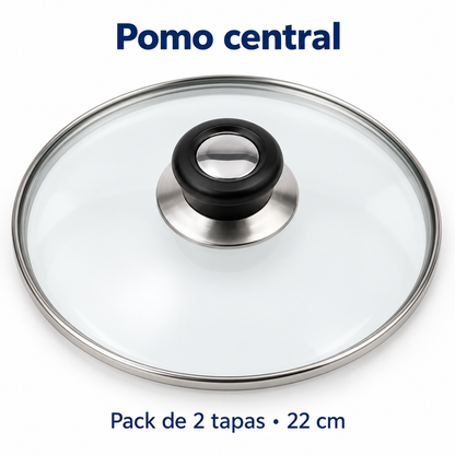 Pack 2 tapa de Cristal 22 Cm para Sartén, Ollas Vidrio