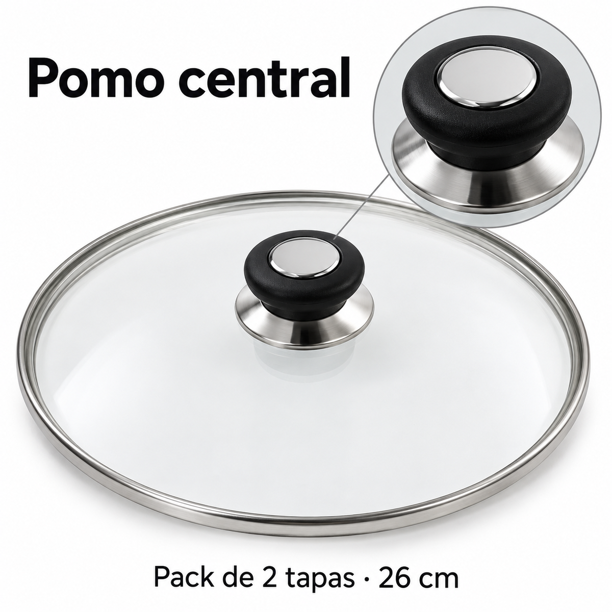 Pack 2 tapa de Cristal 26 Cm para Sartén, Ollas Vidrio