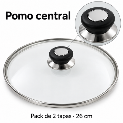 Pack 2 tapa de Cristal 26 Cm para Sartén, Ollas Vidrio