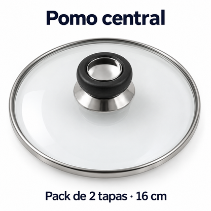 Pack 2 tapa de Cristal 16 Cm para Sartén, Ollas Vidrio
