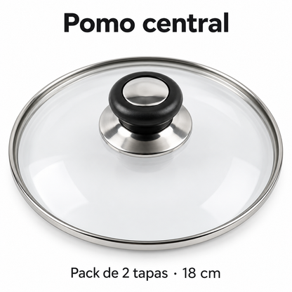 Pack 2 tapa de Cristal 18 Cm para Sartén, Ollas Vidrio