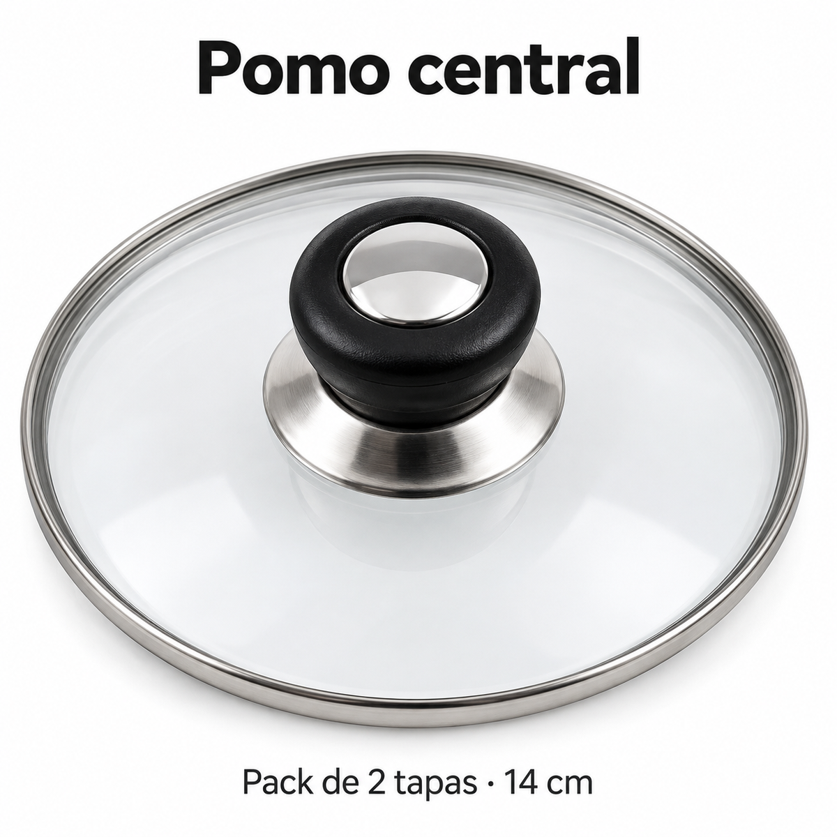 Pack 2 tapa de Cristal 14 Cm con Mango para Sartén, Ollas Vidrio