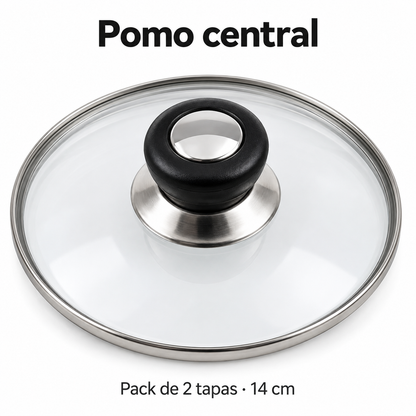 Pack 2 tapa de Cristal 14 Cm con Mango para Sartén, Ollas Vidrio